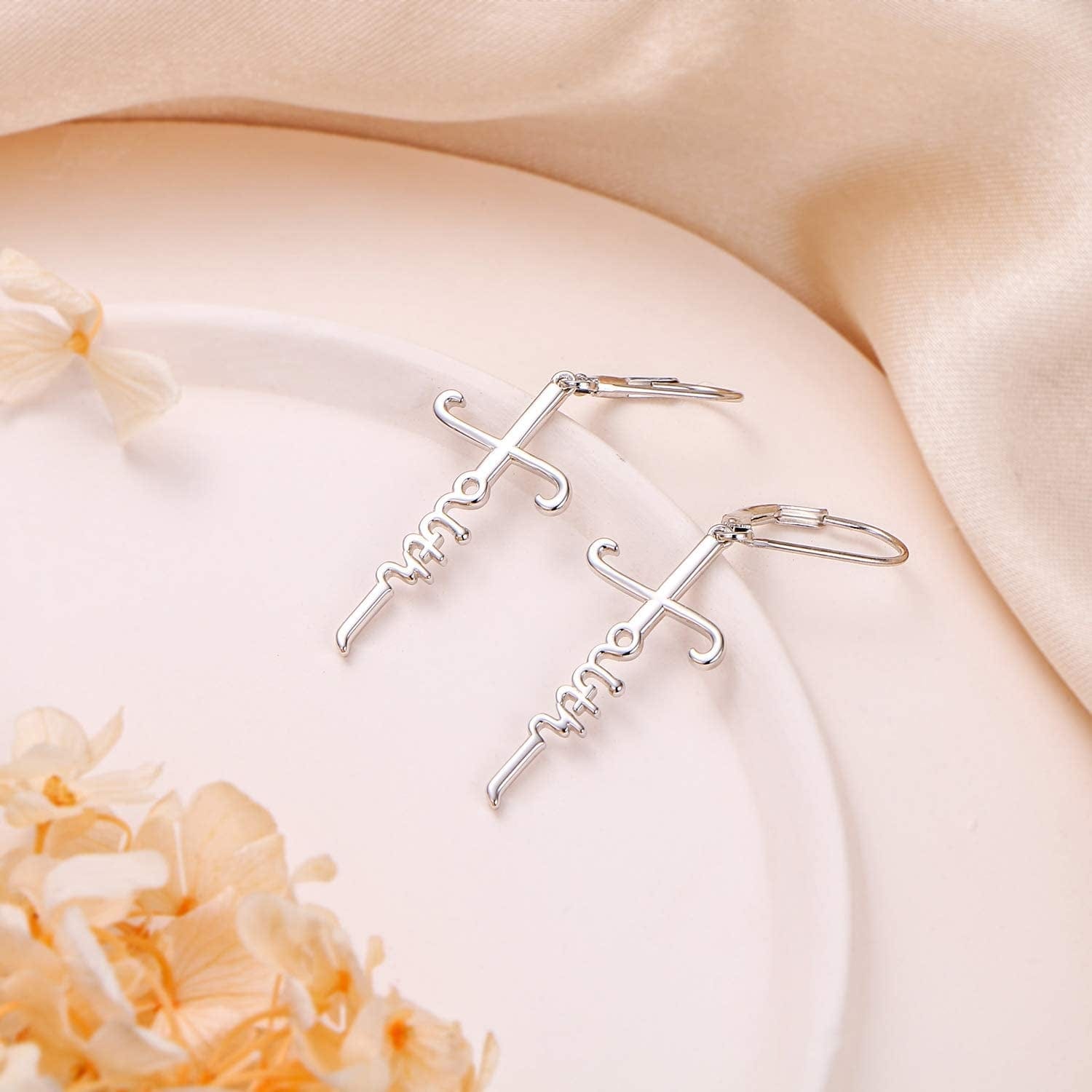 925 Sterling Silver Infinity Love of God Simple Dainty Faith Cross Dangle Earrings Religious Gift for Women Girls