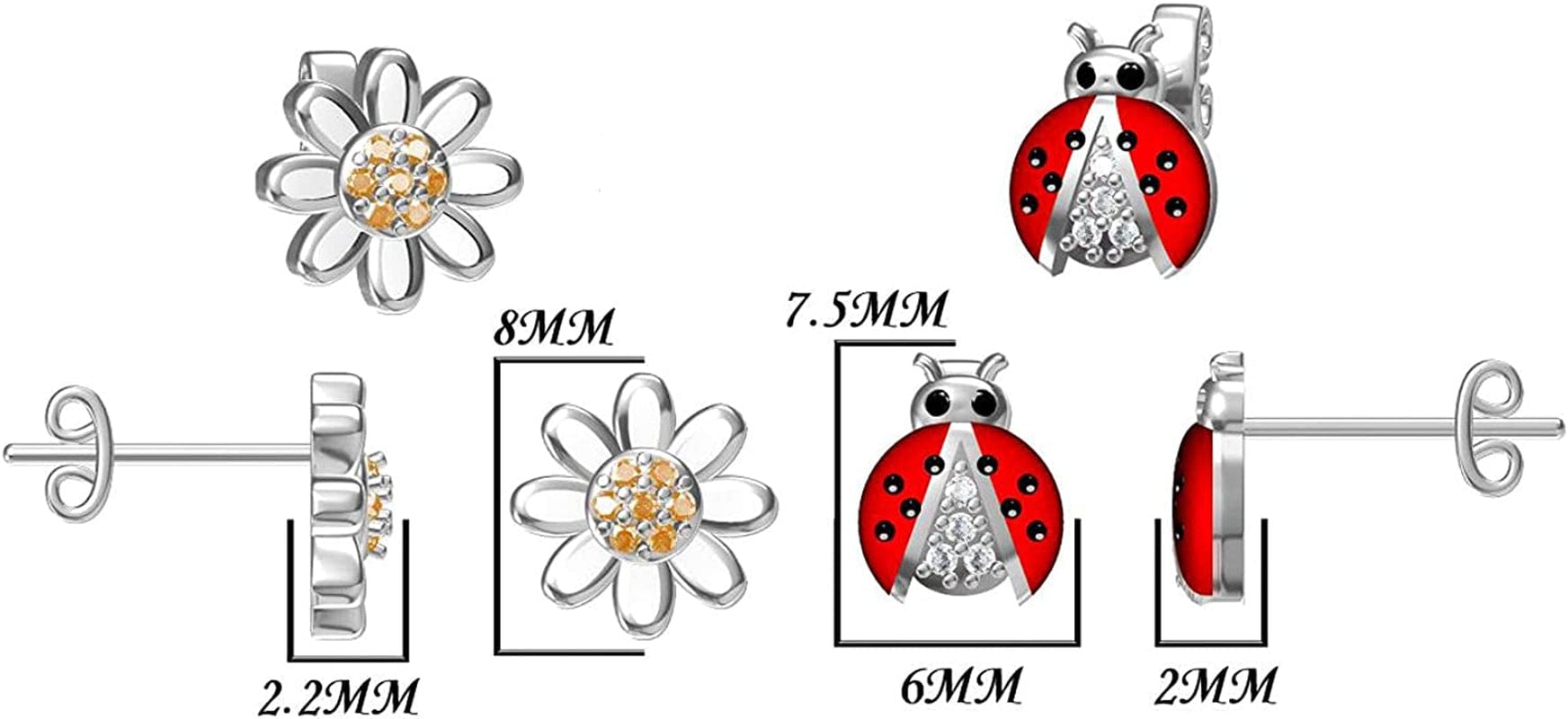 925 Sterling Silver Ladybug Daisy Leaves Necklace Earrings Rings Pendant Anklet Jewelry Set