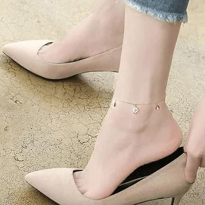 925 Sterling Silver Ladybug Daisy Leaves Necklace Earrings Rings Pendant Anklet Jewelry Set Apparel & Accessories > Jewelry > Anklets oGoodsunj   