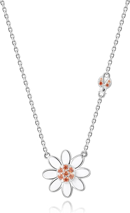 925 Sterling Silver Ladybug Daisy Leaves Necklace Earrings Rings Pendant Anklet Jewelry Set Apparel & Accessories > Jewelry > Anklets oGoodsunj Ladybug Daisy Necklace  