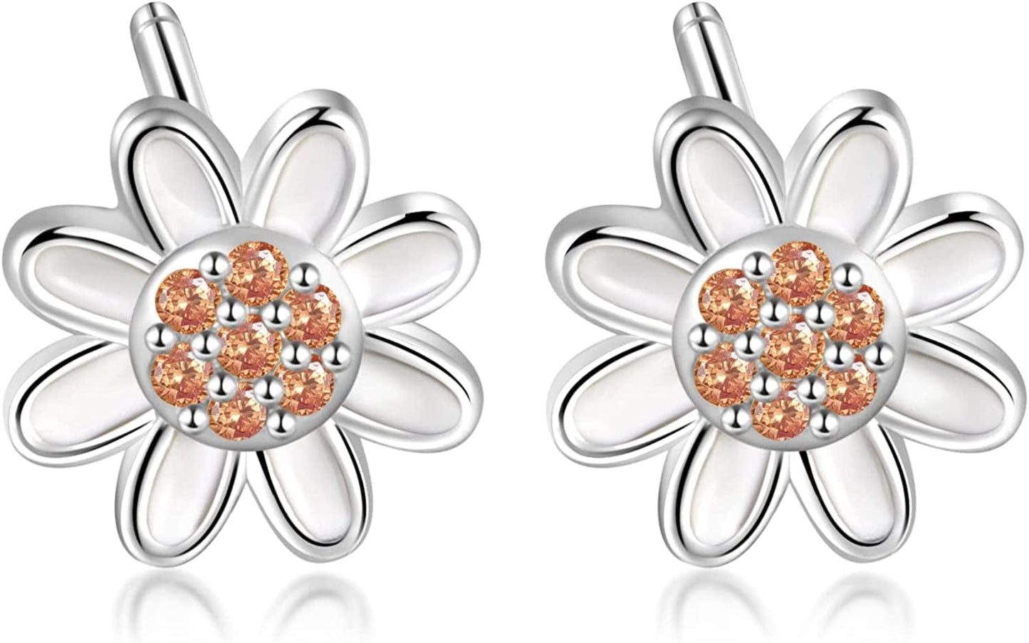 925 Sterling Silver Ladybug Daisy Leaves Necklace Earrings Rings Pendant Anklet Jewelry Set Apparel & Accessories > Jewelry > Anklets oGoodsunj Daisy Earrings  