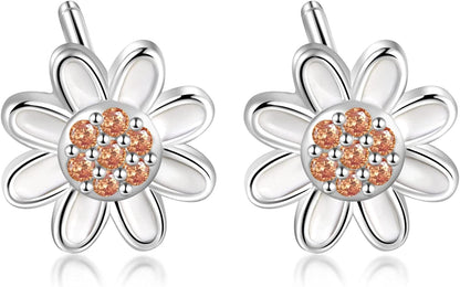 925 Sterling Silver Ladybug Daisy Leaves Necklace Earrings Rings Pendant Anklet Jewelry Set Apparel & Accessories > Jewelry > Anklets oGoodsunj Daisy Earrings  