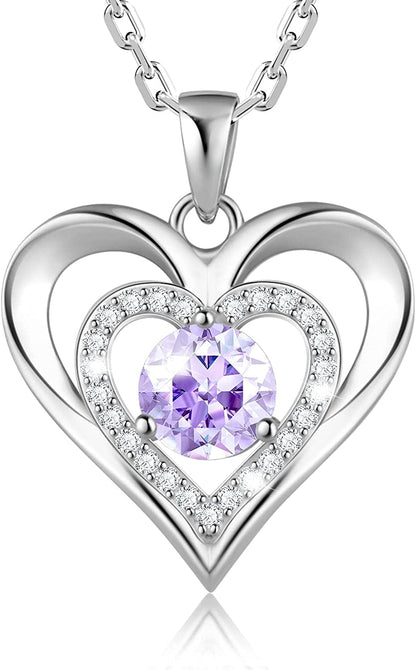 925 Sterling Silver Large Heart Necklace with 5A Birthstone Zirconia 18K Rose Gold Plated Love Birthstone Necklaces Jewelry Valentines Day Mothers Day Birthday Gifts for Mom Her Women Girls Wife Girlfriend, Chain Length 17.7"+2" Extender Silver-06 Jun-Moonstone