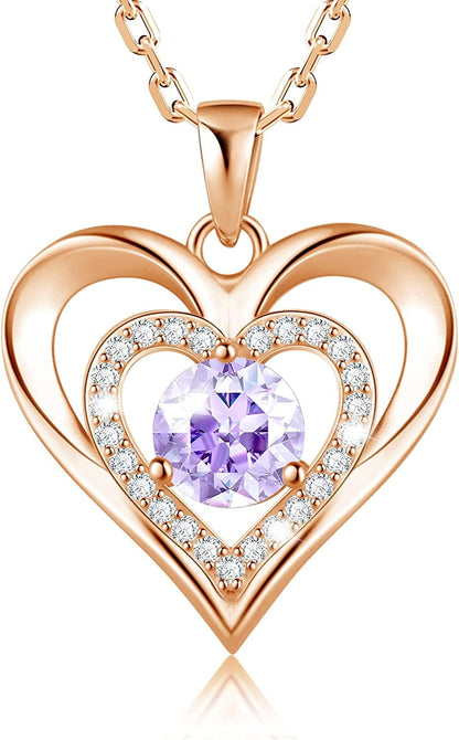 925 Sterling Silver Large Heart Necklace with 5A Birthstone Zirconia 18K Rose Gold Plated Love Birthstone Necklaces Jewelry Valentines Day Mothers Day Birthday Gifts for Mom Her Women Girls Wife Girlfriend, Chain Length 17.7"+2" Extender Rose Gold-06 Jun-Moonstone