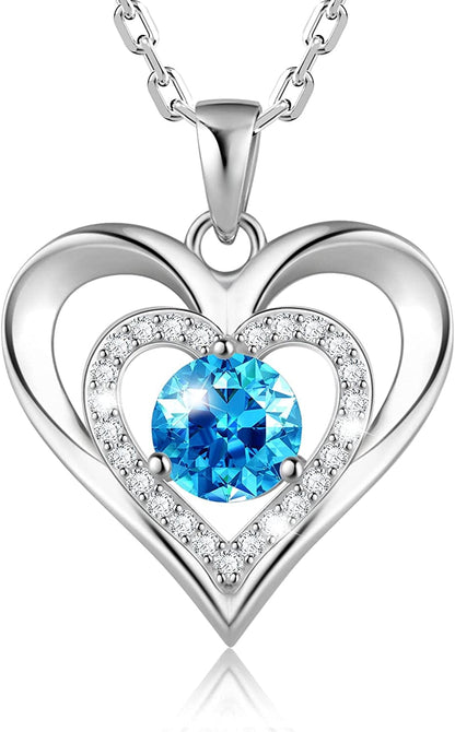 925 Sterling Silver Large Heart Necklace with 5A Birthstone Zirconia 18K Rose Gold Plated Love Birthstone Necklaces Jewelry Valentines Day Mothers Day Birthday Gifts for Mom Her Women Girls Wife Girlfriend, Chain Length 17.7"+2" Extender Silver-12 Dec-Topaz