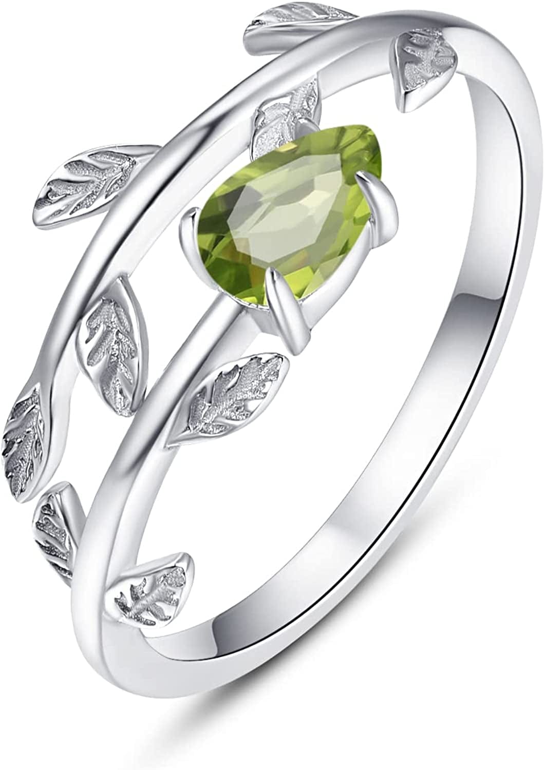 925 Sterling Silver Leaf Birthstone Rings Adjustable Open Ring for Women with Jewelry Box Size 7-9 08. August