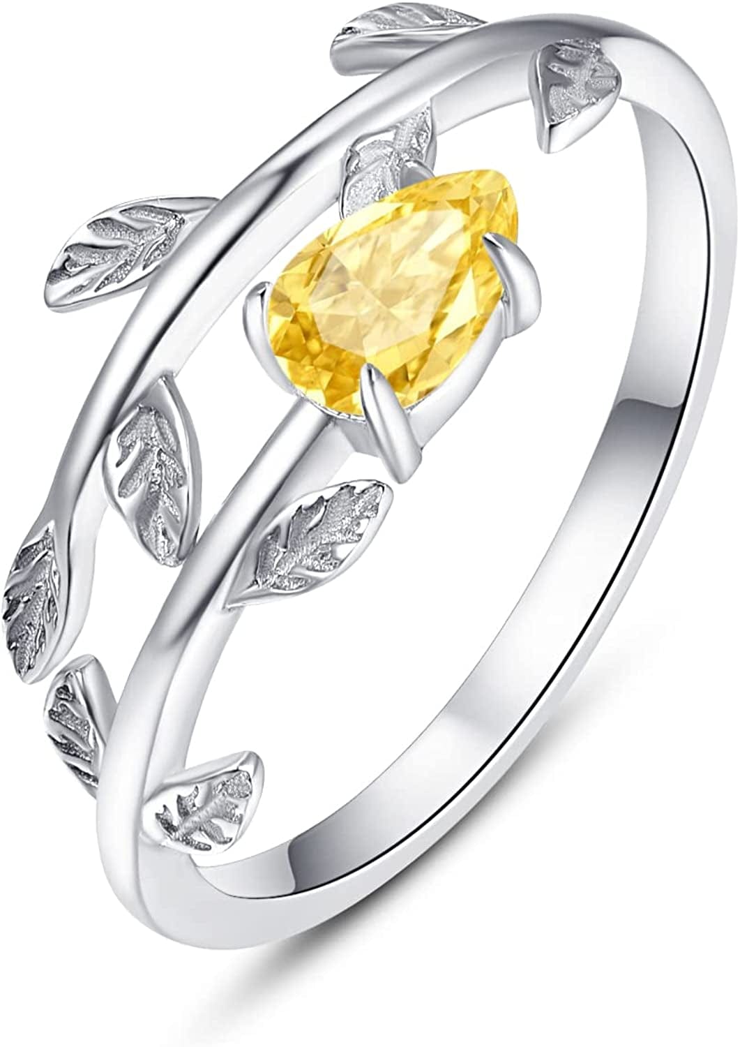 925 Sterling Silver Leaf Birthstone Rings Adjustable Open Ring for Women with Jewelry Box Size 7-9 11. November