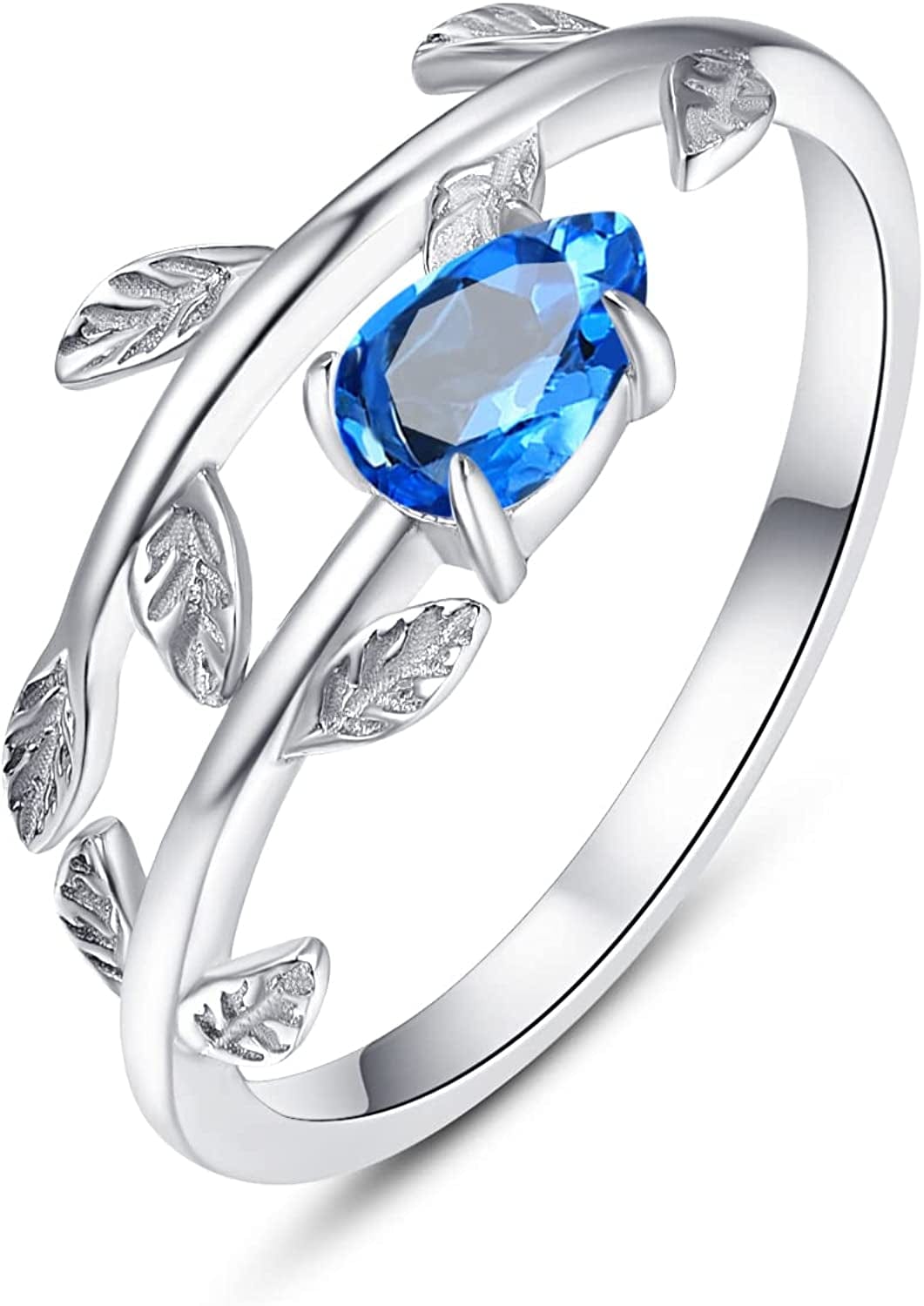 925 Sterling Silver Leaf Birthstone Rings Adjustable Open Ring for Women with Jewelry Box Size 7-9 09. September