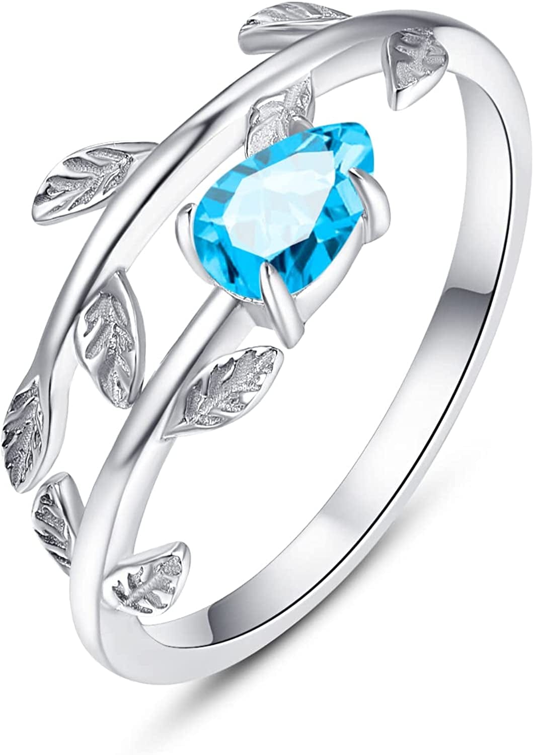 925 Sterling Silver Leaf Birthstone Rings Adjustable Open Ring for Women with Jewelry Box Size 7-9 12. December
