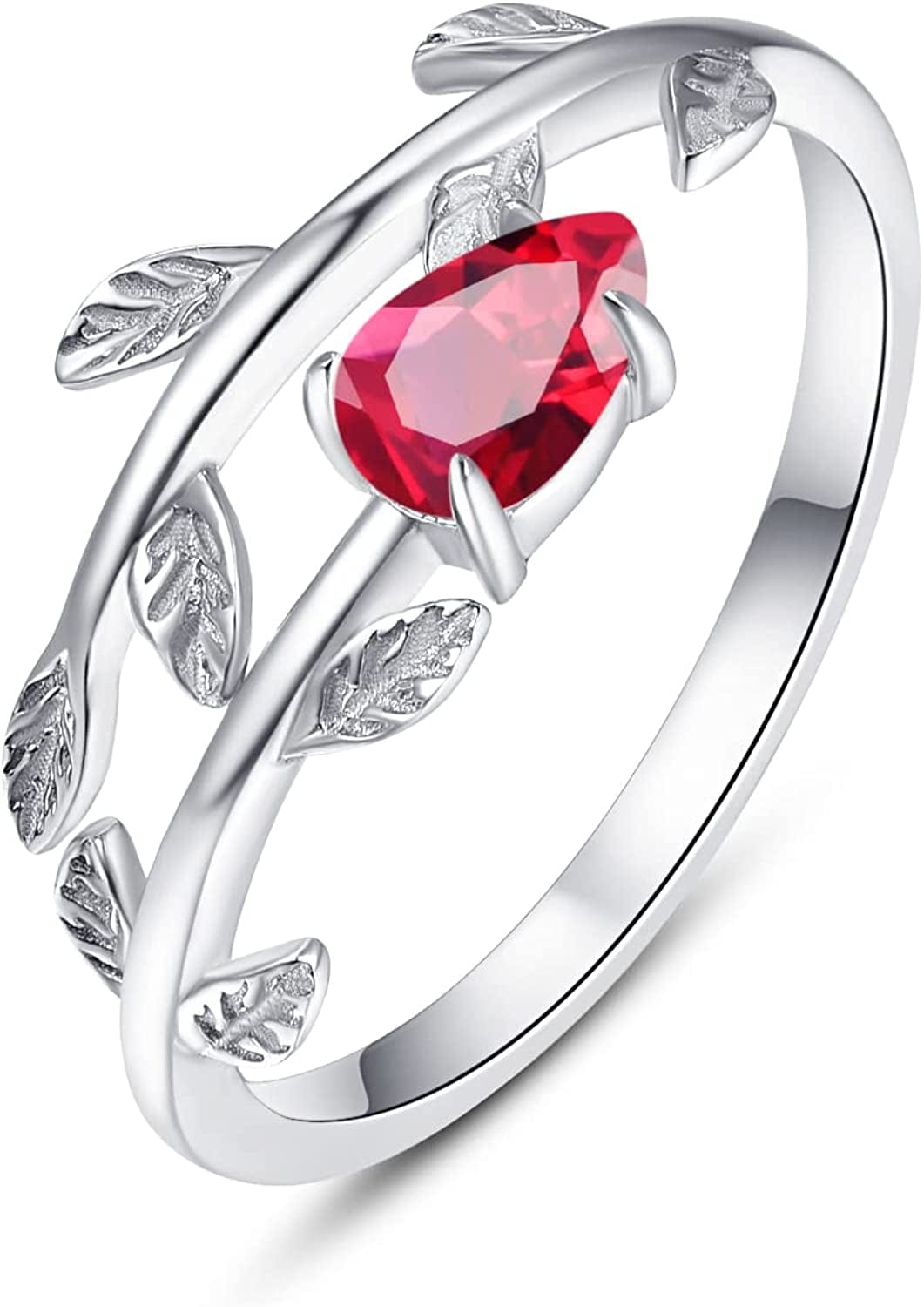 925 Sterling Silver Leaf Birthstone Rings Adjustable Open Ring for Women with Jewelry Box Size 7-9 07. July