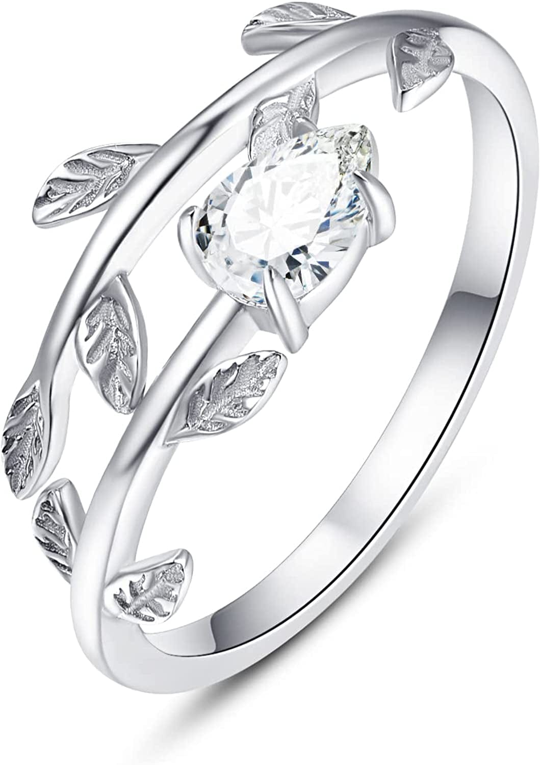 925 Sterling Silver Leaf Birthstone Rings Adjustable Open Ring for Women with Jewelry Box Size 7-9 04. April