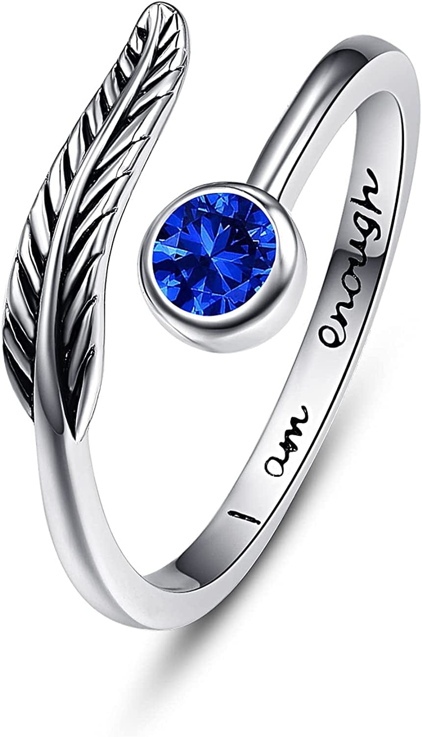 925 Sterling Silver Leaf Birthstone Rings Adjustable Open Ring for Women with Jewelry Box Size 7-9 September-Leaf Rings