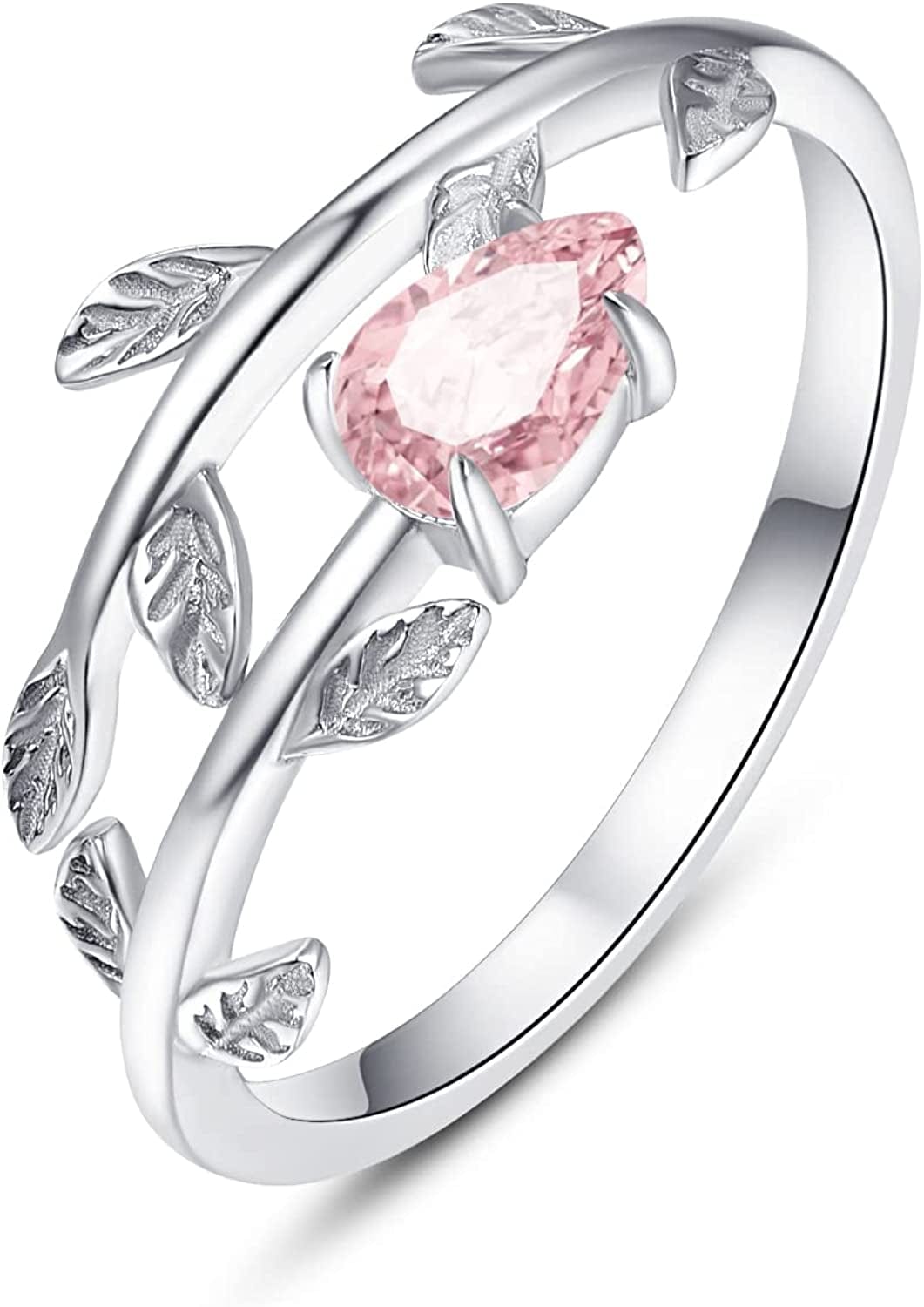 925 Sterling Silver Leaf Birthstone Rings Adjustable Open Ring for Women with Jewelry Box Size 7-9 10. October