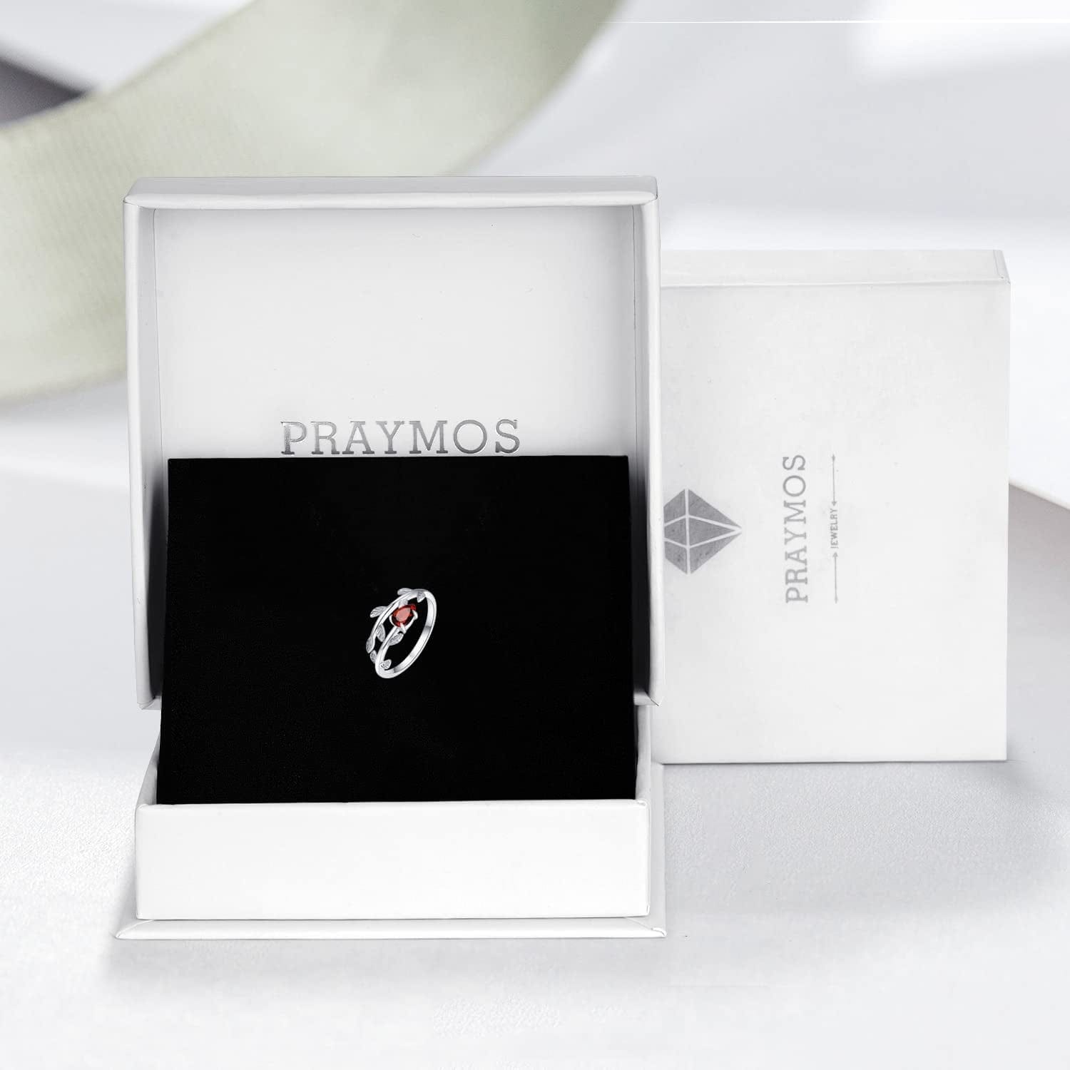 925 Sterling Silver Leaf Birthstone Rings Adjustable Open Ring for Women with Jewelry Box Size 7-9