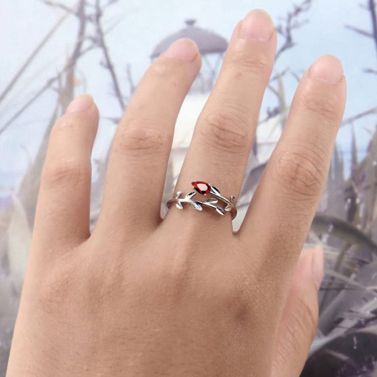 925 Sterling Silver Leaf Birthstone Rings Adjustable Open Ring for Women with Jewelry Box Size 7-9