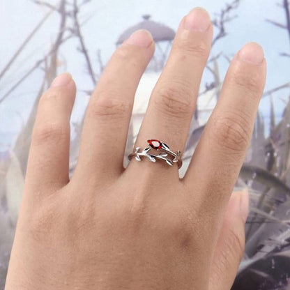 925 Sterling Silver Leaf Birthstone Rings Adjustable Open Ring for Women with Jewelry Box Size 7-9