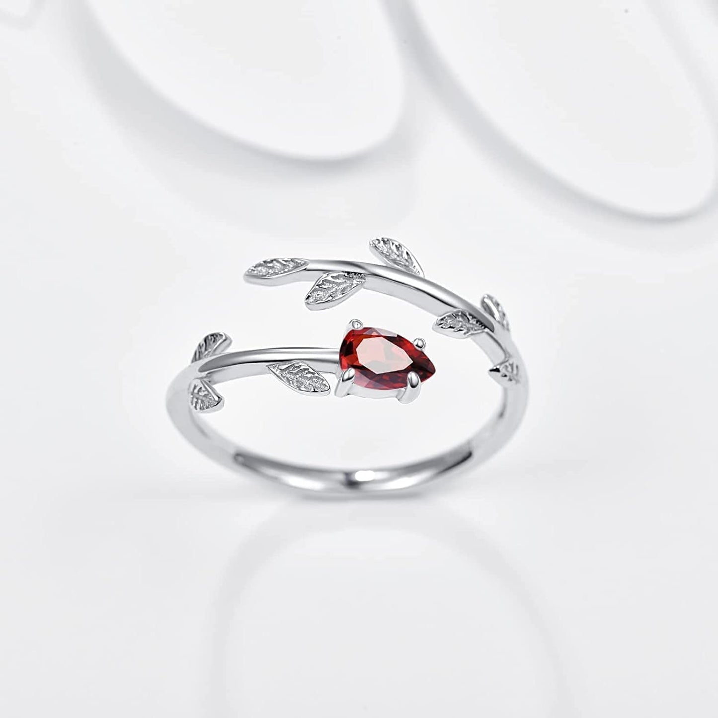 925 Sterling Silver Leaf Birthstone Rings Adjustable Open Ring for Women with Jewelry Box Size 7-9