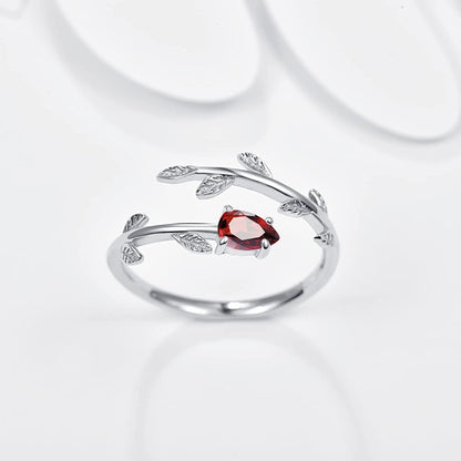 925 Sterling Silver Leaf Birthstone Rings Adjustable Open Ring for Women with Jewelry Box Size 7-9