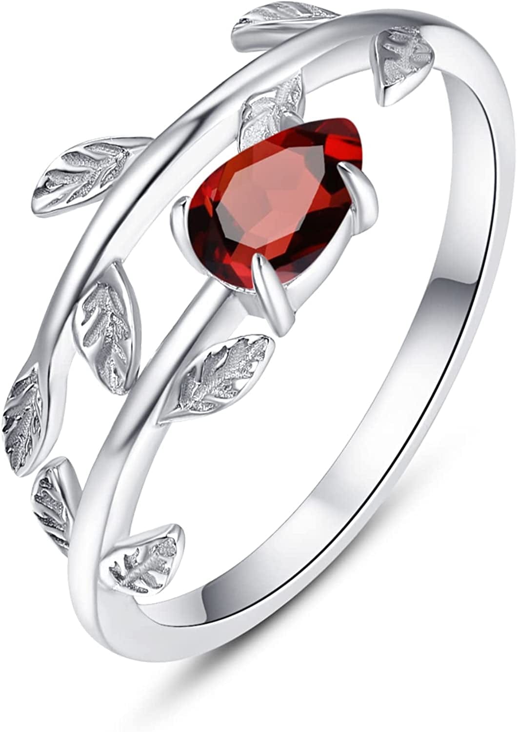 925 Sterling Silver Leaf Birthstone Rings Adjustable Open Ring for Women with Jewelry Box Size 7-9 01.Jan.