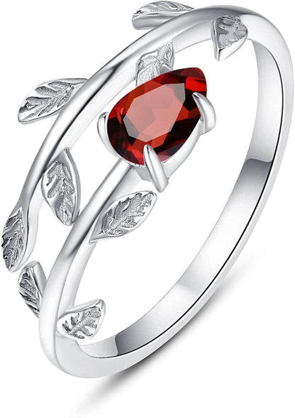 925 Sterling Silver Leaf Birthstone Rings Adjustable Open Ring for Women with Jewelry Box Size 7-9 01.Jan.