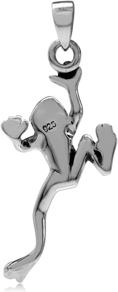 925 Sterling Silver Leaping Climbing Frog Pendant