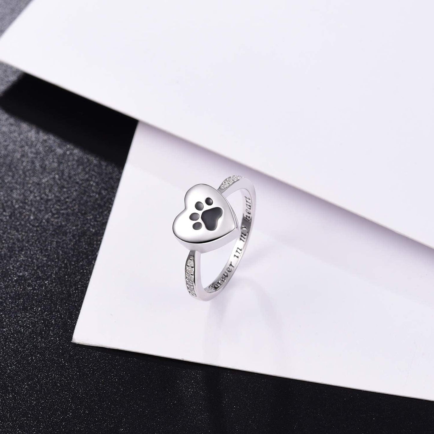 925 Sterling Silver Love Heart Urn Ring for Pet Dog Cat'S Ashes Keepsake Memorial Tiny Jewelry Forever in My Heart Paw Print Cremation Finger Rings