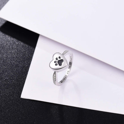 925 Sterling Silver Love Heart Urn Ring for Pet Dog Cat'S Ashes Keepsake Memorial Tiny Jewelry Forever in My Heart Paw Print Cremation Finger Rings