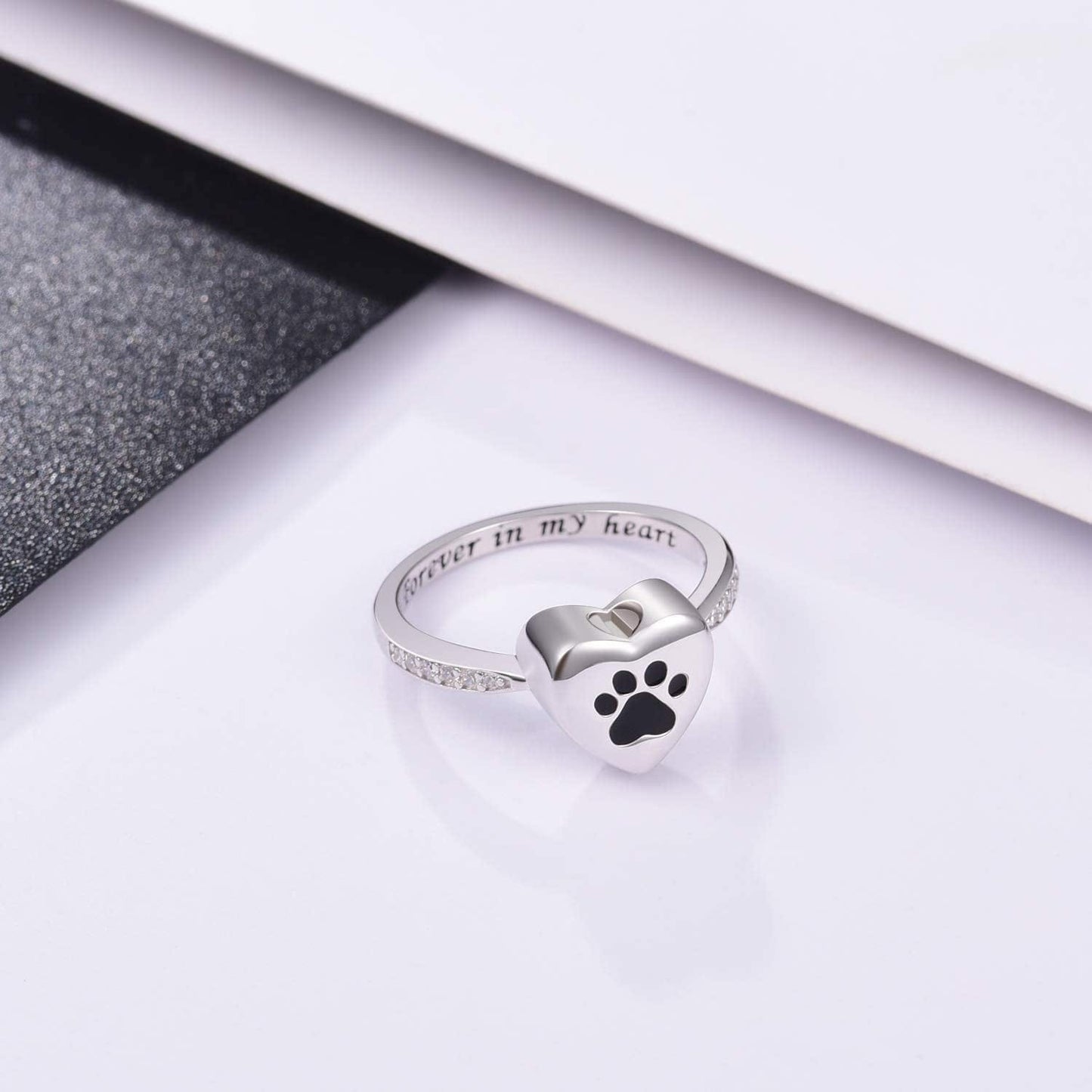 925 Sterling Silver Love Heart Urn Ring for Pet Dog Cat'S Ashes Keepsake Memorial Tiny Jewelry Forever in My Heart Paw Print Cremation Finger Rings