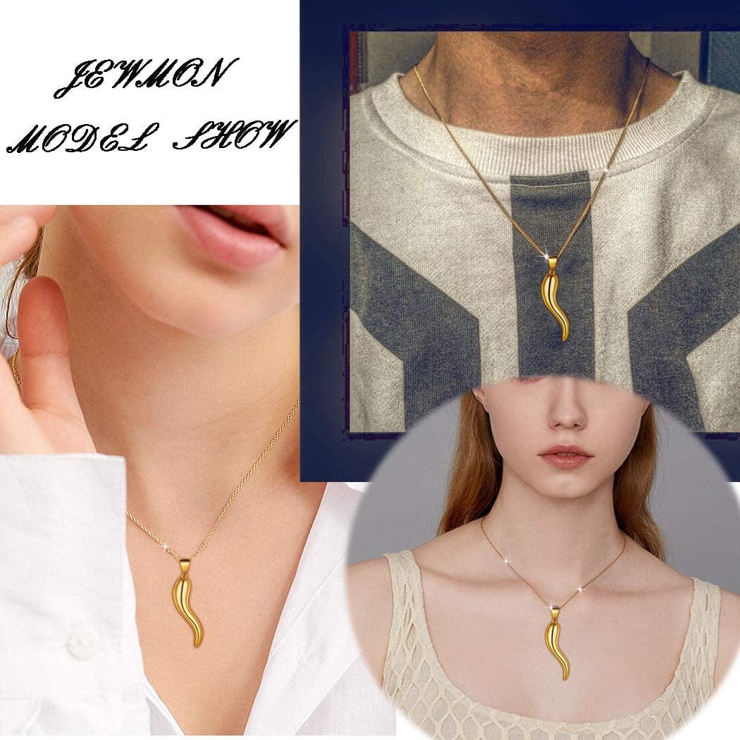 925 Sterling Silver Lucky Italian Horn Pendant Necklace Earrings Jewelry Set Protection Amulet Jewelry for Women Girls Mens Cornicello Jewelry Gift for Her Silver/Gold/Black (With Gift Box)