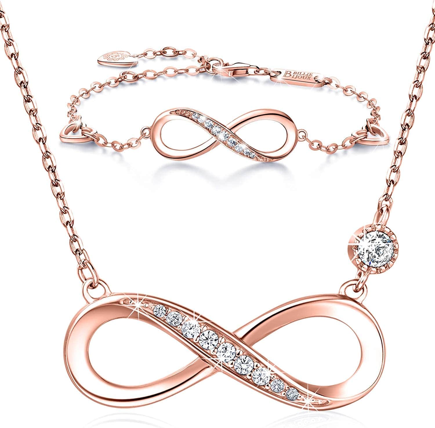925 Sterling Silver Necklace Bracelet Jewelry Sets – Infinity Love Jewelry Sets White Gold Plated Diamond Women Necklace Mother'S Day Gift for Women Girls B-rose gold