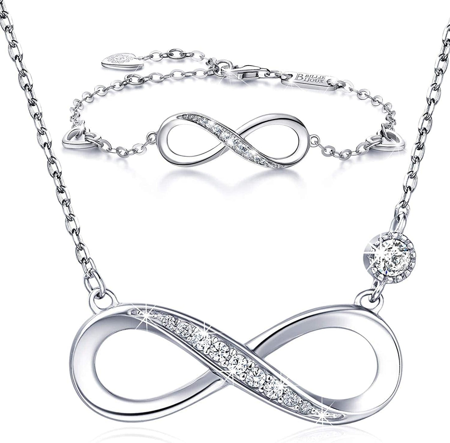 925 Sterling Silver Necklace Bracelet Jewelry Sets – Infinity Love Jewelry Sets White Gold Plated Diamond Women Necklace Mother'S Day Gift for Women Girls A-silver