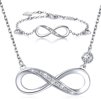 925 Sterling Silver Necklace Bracelet Jewelry Sets – Infinity Love Jewelry Sets White Gold Plated Diamond Women Necklace Mother'S Day Gift for Women Girls A-silver
