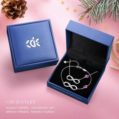 925 Sterling Silver Necklace Bracelet One Sets Infinity Heart Symbol Charm Endless Love Women Pendant Embellished with Crystal Christmas Jewelry Gift Birthday Gift for Mom Women Wife Girls Her
