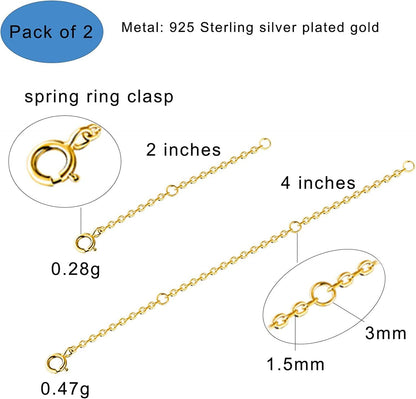 925 Sterling Silver Necklace Extenders Adjustable Extension Chain for Necklace Bracelet Anklet 2 Pcs Apparel & Accessories > Jewelry > Anklets VOLUKA   