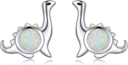 925 Sterling Silver Opal Animal Studs Earrings for Sensitive Ears Jewelry Gifts for Women Girls Dinosaur