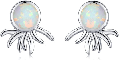 925 Sterling Silver Opal Animal Studs Earrings for Sensitive Ears Jewelry Gifts for Women Girls Octopus
