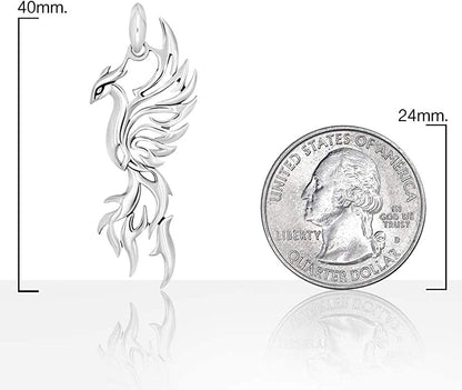 925 Sterling Silver Open Filigree Rising Phoenix Pendant Necklace, 18"