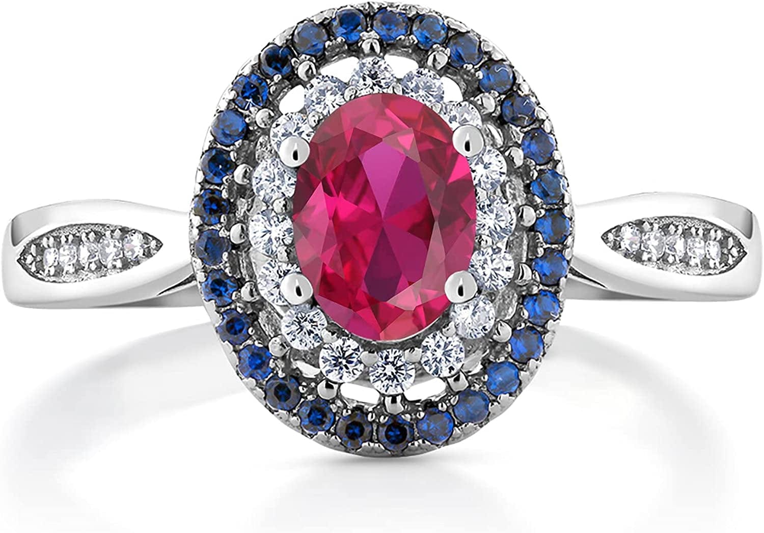 925 Sterling Silver Oval Red Created Ruby Women'S Engagement Ring (1.54 Carat Available in Size 5,6,7,8,9)