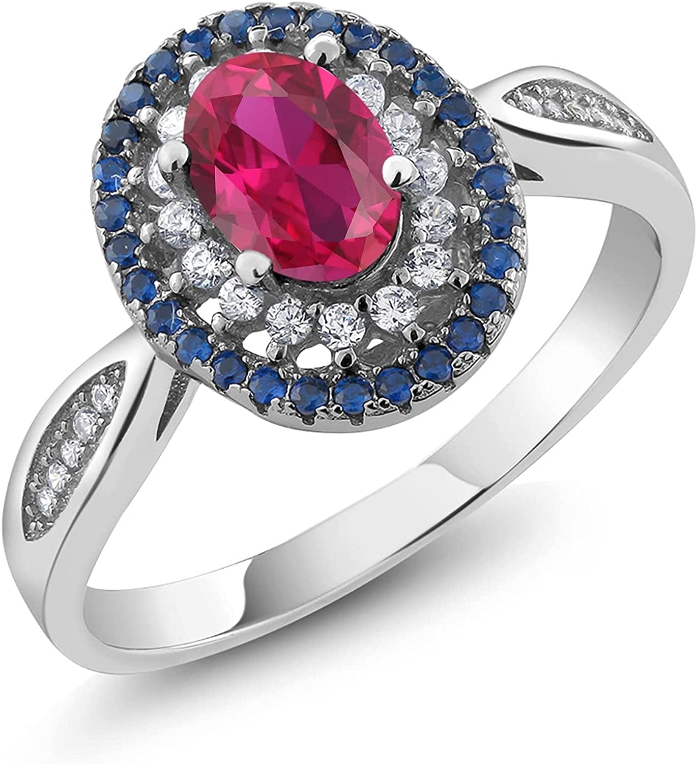 925 Sterling Silver Oval Red Created Ruby Women'S Engagement Ring (1.54 Carat Available in Size 5,6,7,8,9) 6