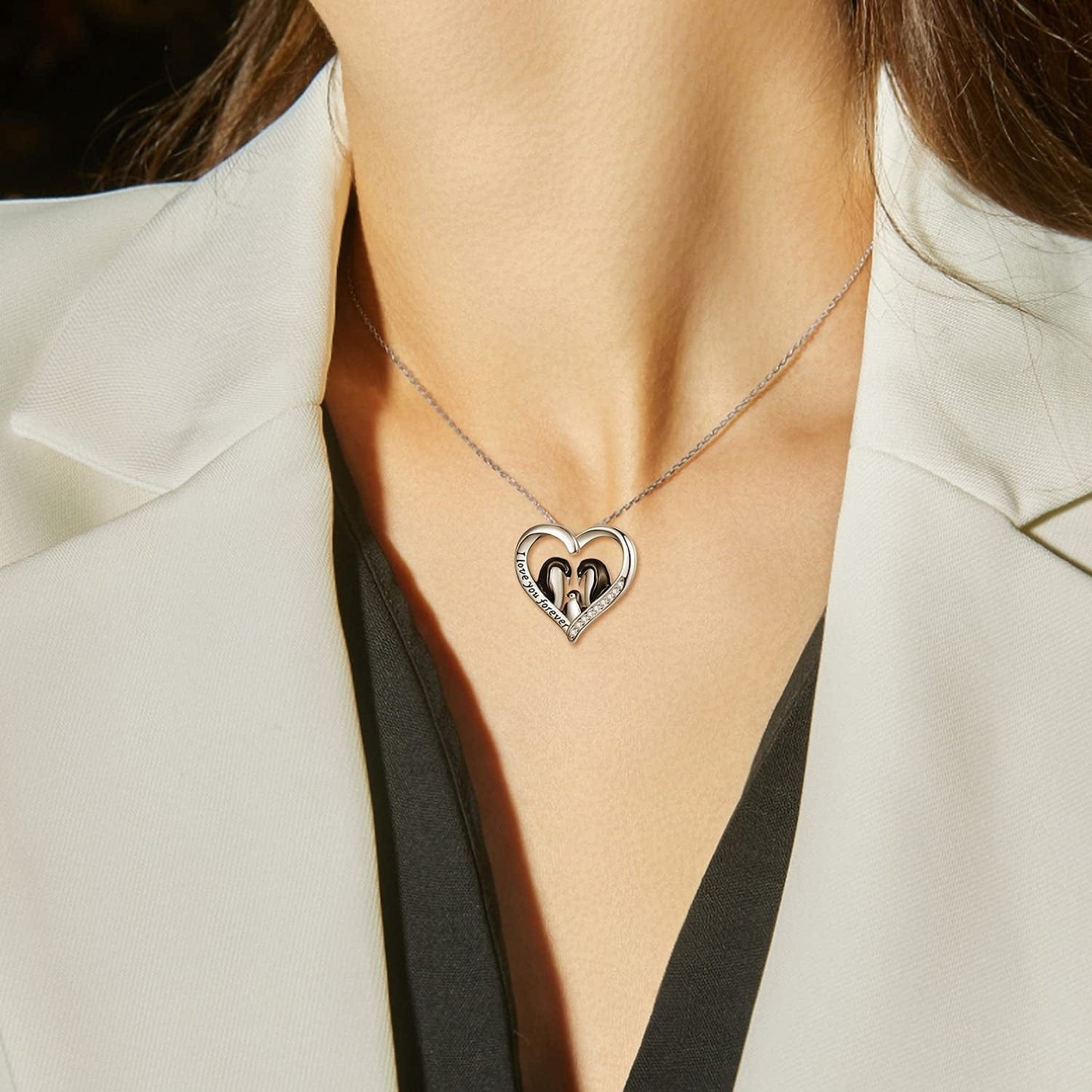 925 Sterling Silver Penguin Pendant Necklace Cute Animal Necklaces for Women Valentines Day Birthday Gifts for Her,Teens