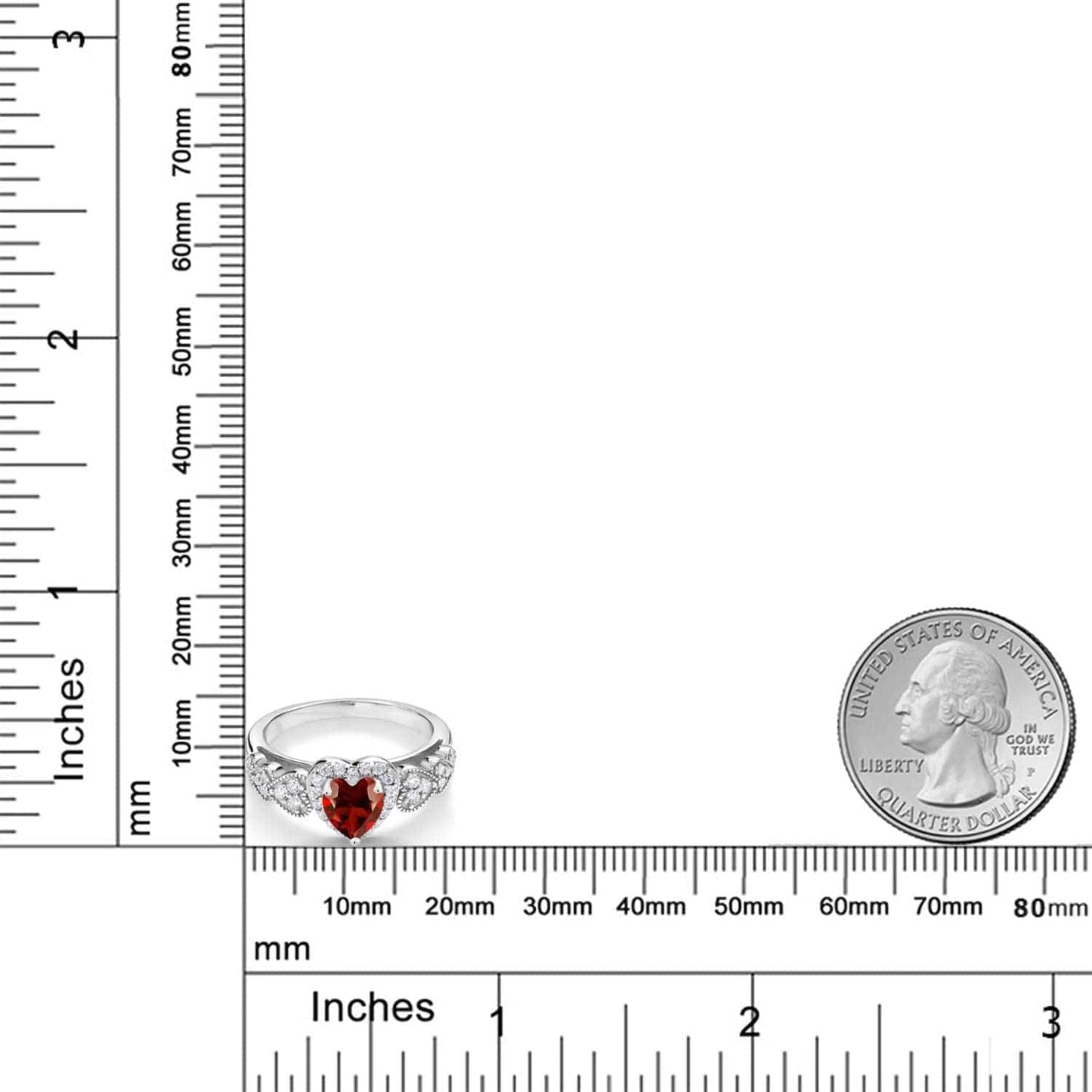 925 Sterling Silver Red Garnet Women Ring (1.43 Cttw Heart Shape 6MM, Gemstone Birthstone, Available in Size 5, 6, 7, 8, 9)