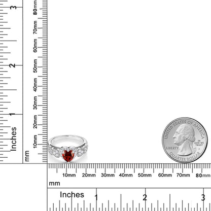 925 Sterling Silver Red Garnet Women Ring (1.43 Cttw Heart Shape 6MM, Gemstone Birthstone, Available in Size 5, 6, 7, 8, 9)