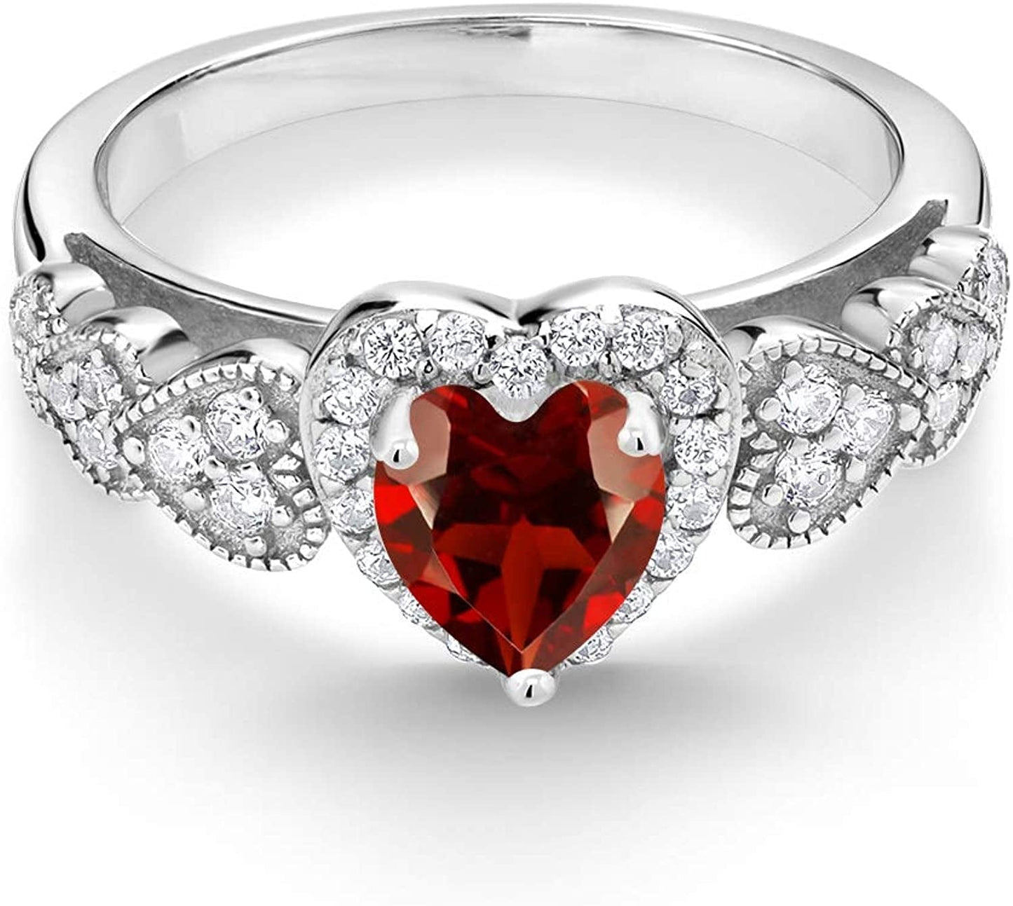 925 Sterling Silver Red Garnet Women Ring (1.43 Cttw Heart Shape 6MM, Gemstone Birthstone, Available in Size 5, 6, 7, 8, 9)