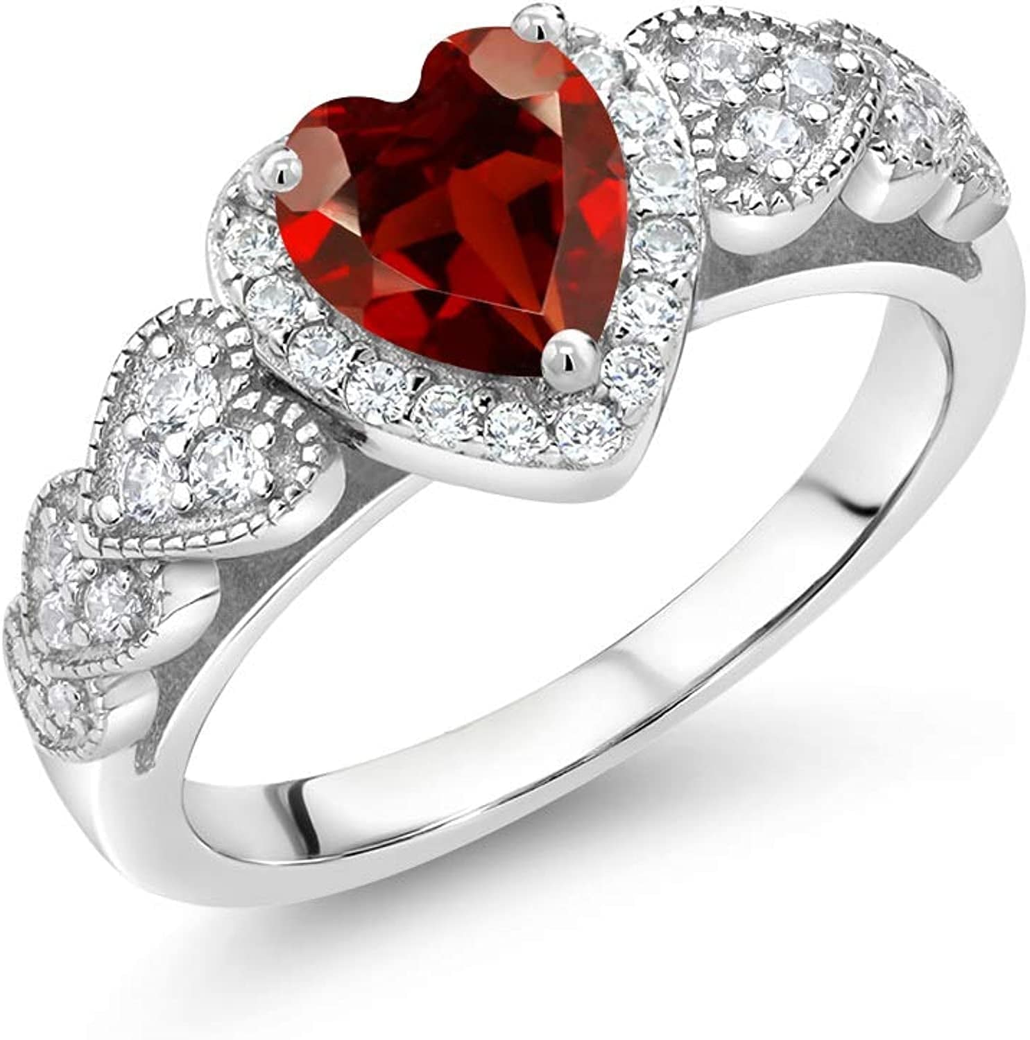 925 Sterling Silver Red Garnet Women Ring (1.43 Cttw Heart Shape 6MM, Gemstone Birthstone, Available in Size 5, 6, 7, 8, 9) 6
