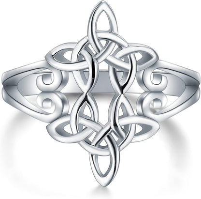925 Sterling Silver Ring Boruo Celtic Knot Heart Cross High Polish Tarnish Resistant Eternity Wedding Band Stackable Ring Celtic Cross 1 / 9.5