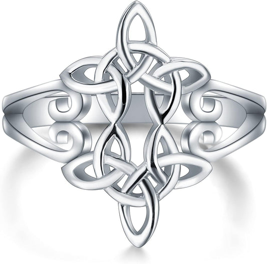 925 Sterling Silver Ring Boruo Celtic Knot Heart Cross High Polish Tarnish Resistant Eternity Wedding Band Stackable Ring Celtic Cross 1 / 9.5