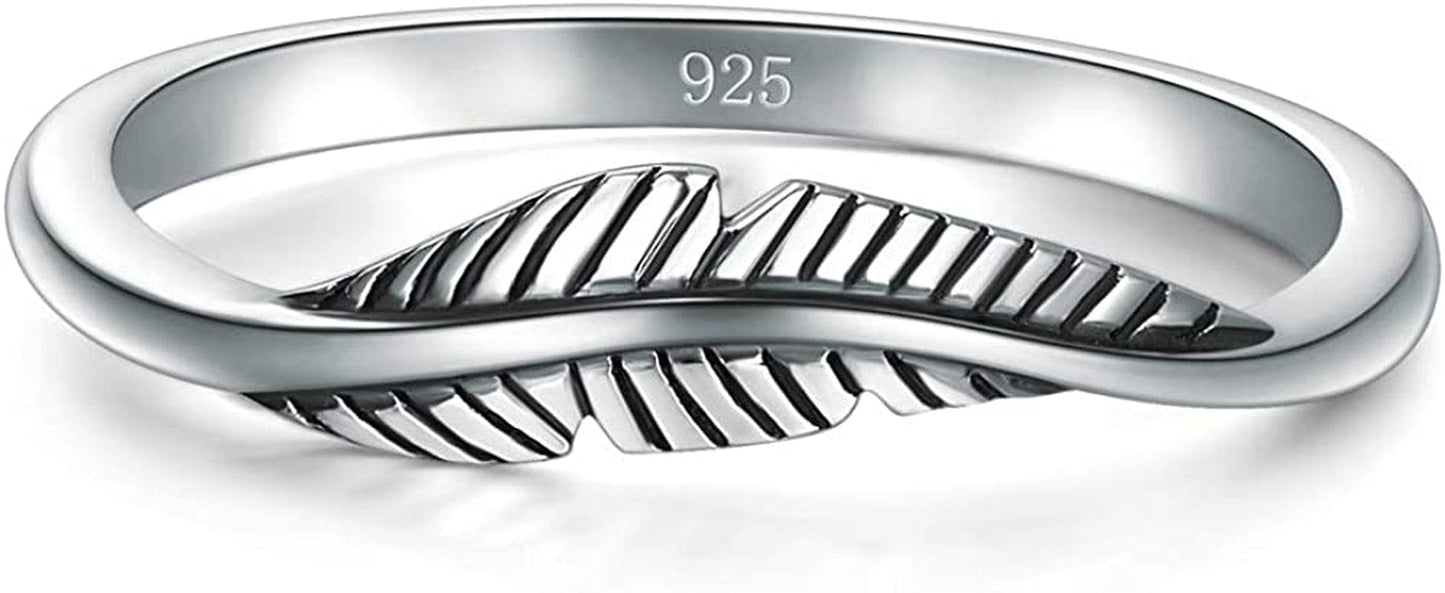 925 Sterling Silver Ring, BORUO Feather Ring Size 4-12 10