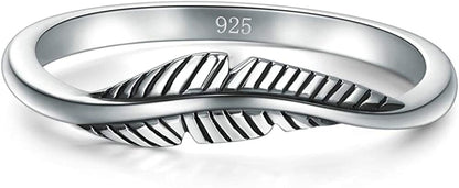925 Sterling Silver Ring, BORUO Feather Ring Size 4-12 10