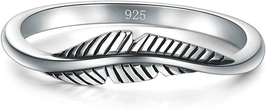 925 Sterling Silver Ring, BORUO Feather Ring Size 4-12 10