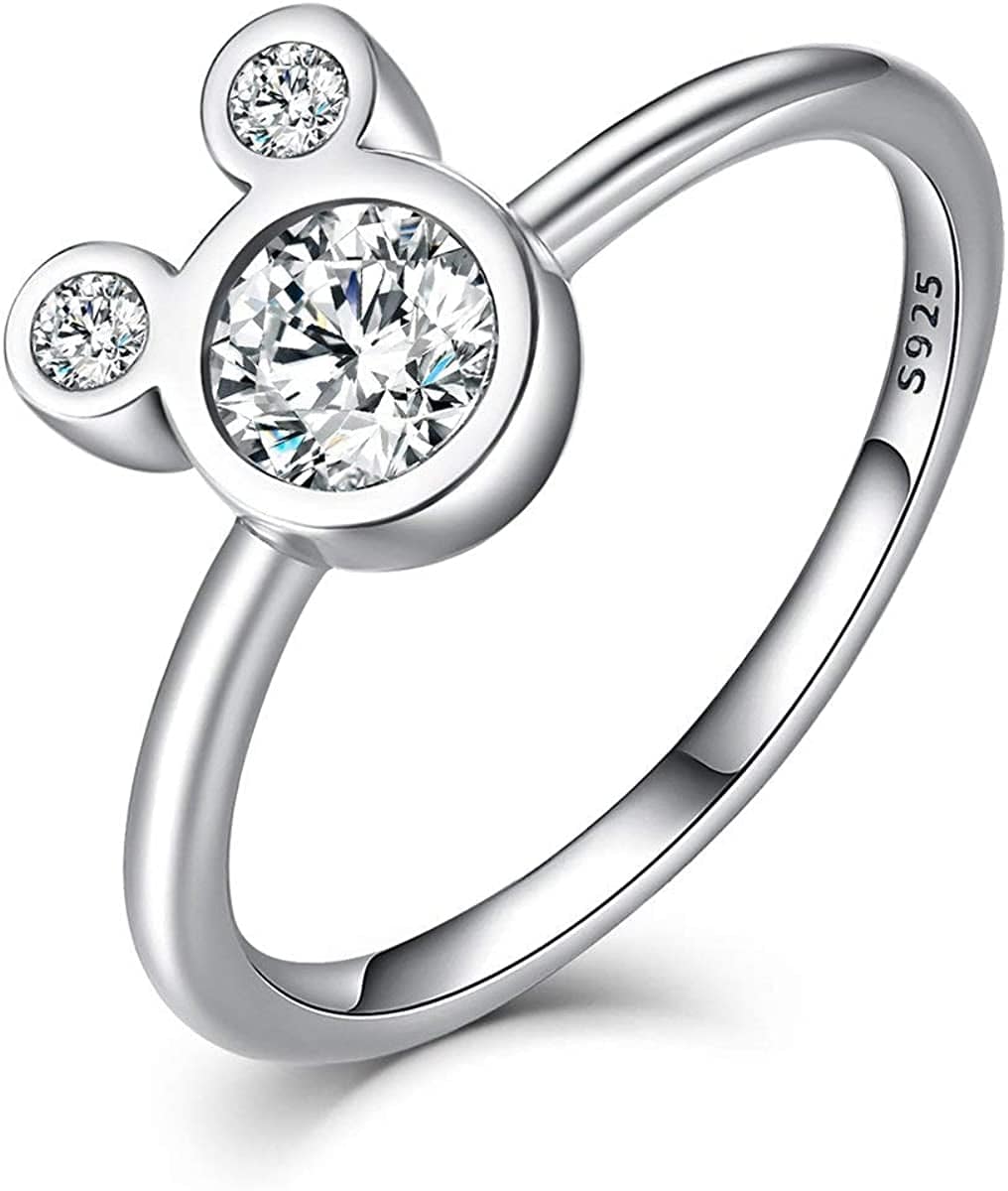 925 Sterling Silver Ring for Women Girls Love Heart,Cat,Mouse,Cubic Zircon(Different Size) Cute Mouse / 6